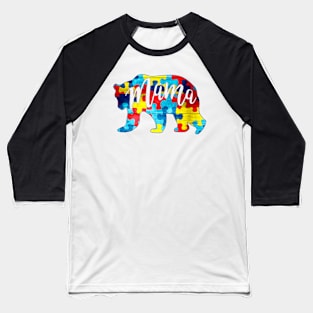 Autism Mama Bear Puzzle Pieces Mama Autism Awareness Month Baseball T-Shirt